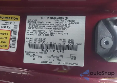 2019 Ford Mustang Ecoboost z USA, uszkodzony, nr VIN 1FA6P8TH1K5177948